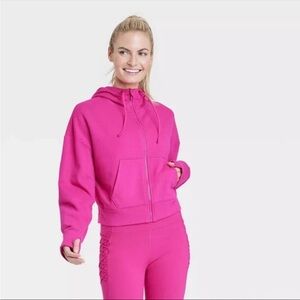 NWOT All in Motion Ribbed Fleece Cropped Hooded Sweatshirt in Berry Purple